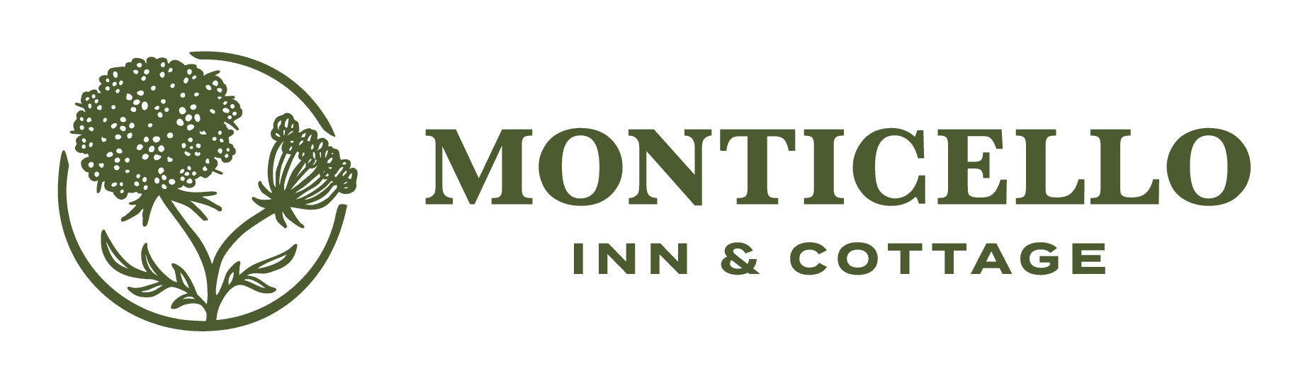 Monticello Inn & Cottage logo featuring floral graphics.